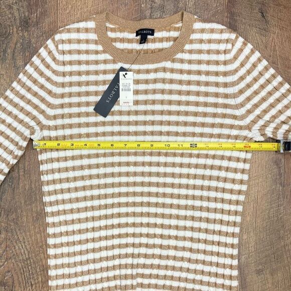Talbots Metallic Gold Striped Cable Knit Pullover Sweater Crew Neck Shimmer sz S - Picture 4 of 7
